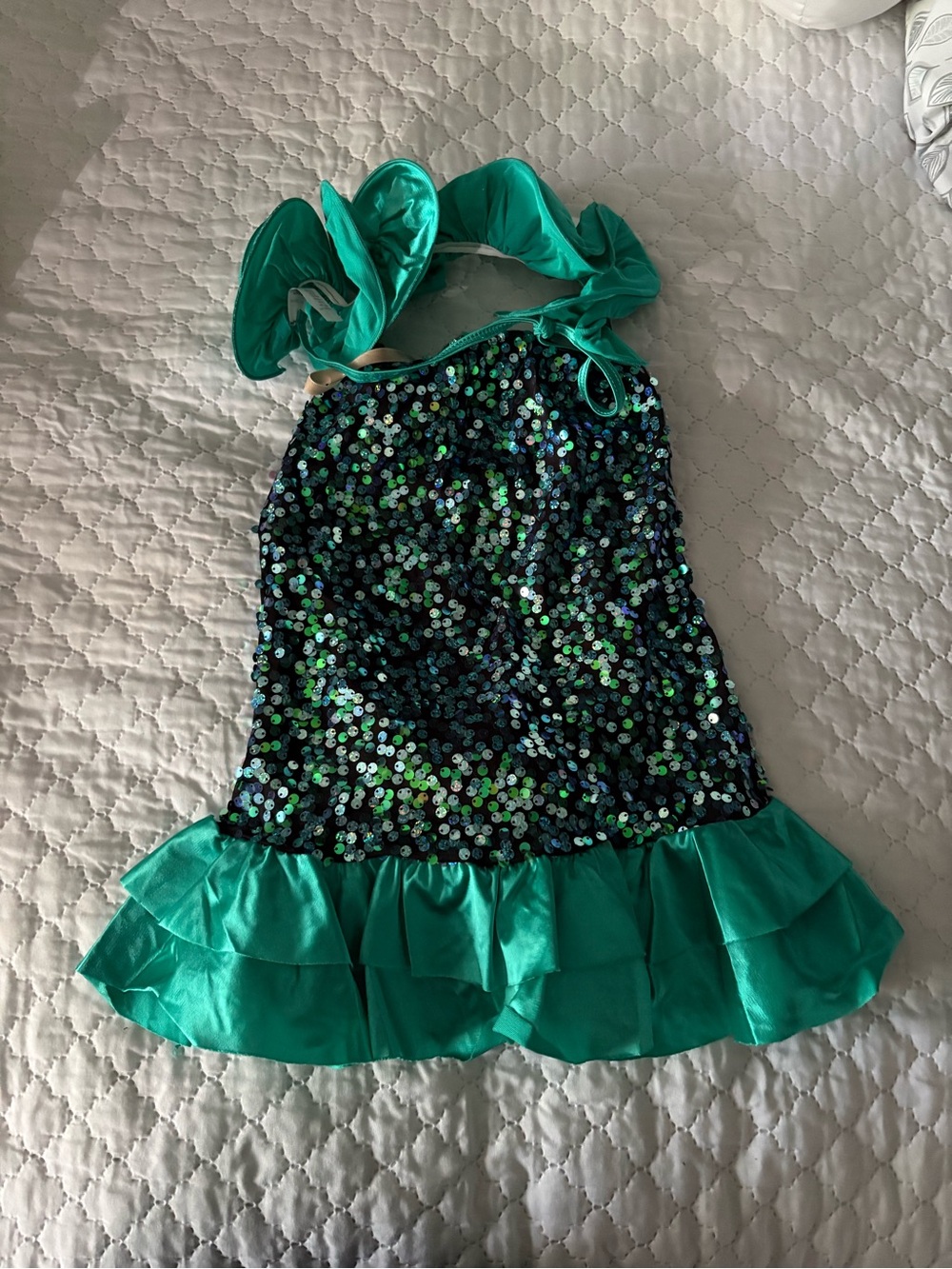 Sequin Ruffle Halter Kids Costume Dress in Teal
